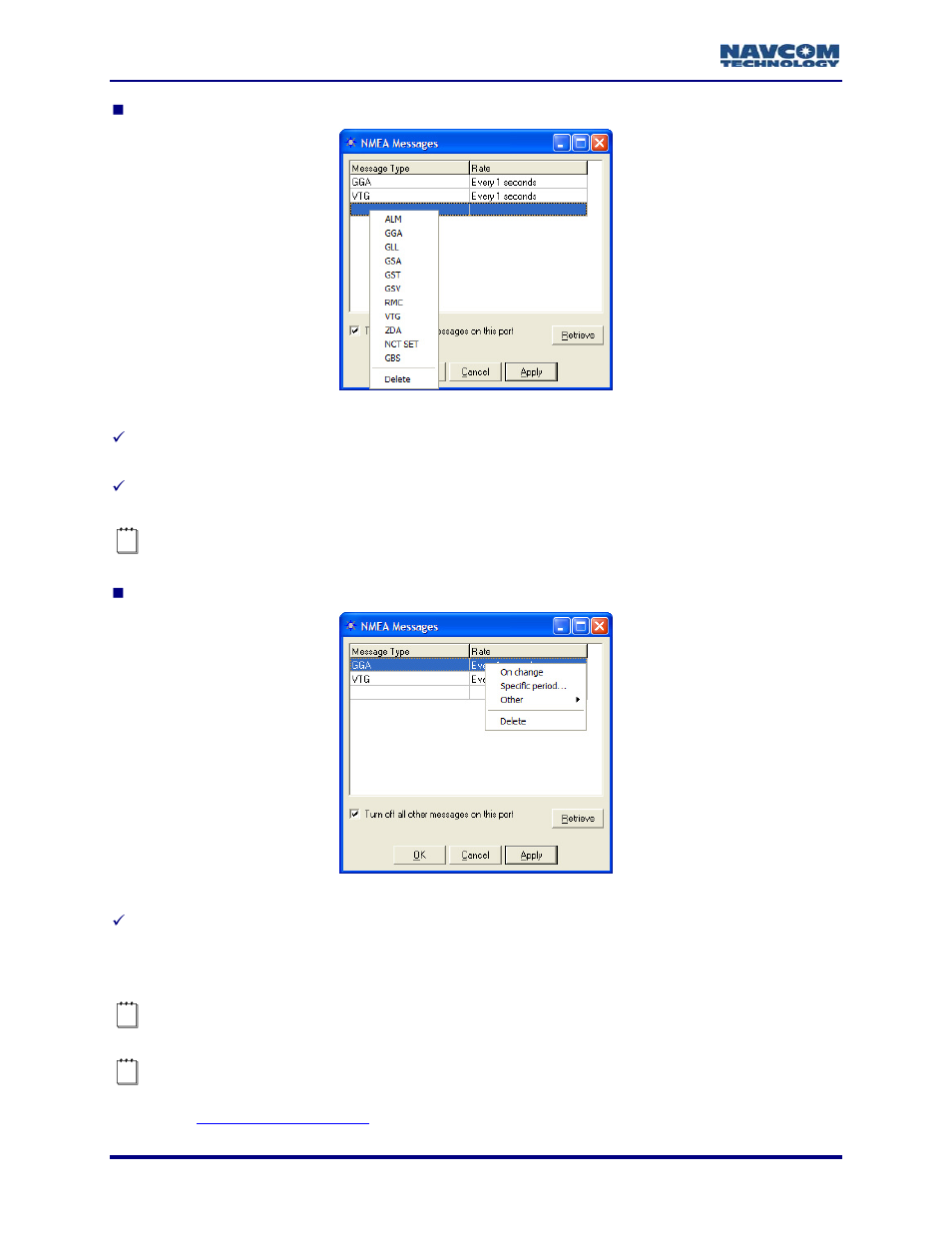Figure 101: nmea message type menu, Figure 102: nmea rate menu | NavCom StarUtil Rev.G User Manual | Page 108 / 134