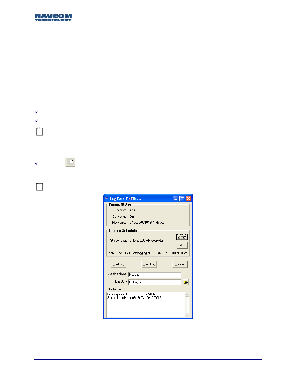 Chapter 8 log output data, Log nct binary data externally, Chapter 8 | Log output data, Figure 104, Figure 104) | NavCom StarUtil Rev.G User Manual | Page 111 / 134