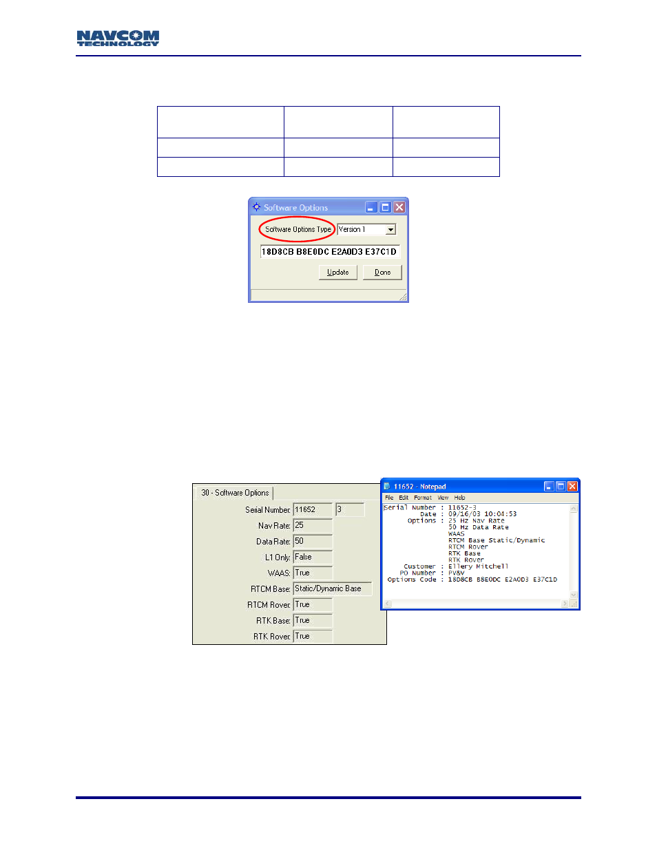 Figure 120: software options type, Figure 121: software options, Table 10: software options type | NavCom StarUtil Rev.G User Manual | Page 121 / 134