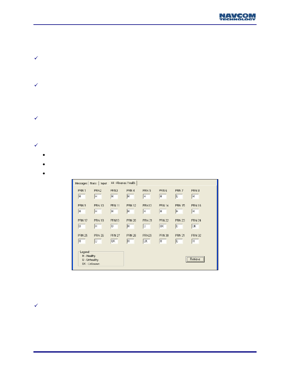 Almanac commands and almanac health, Get almanac, Get almanac into file | Send almanac from file, 44 – almanac health, Configuration reset, Figure 131: 44 – almanac health | NavCom StarUtil Rev.G User Manual | Page 128 / 134