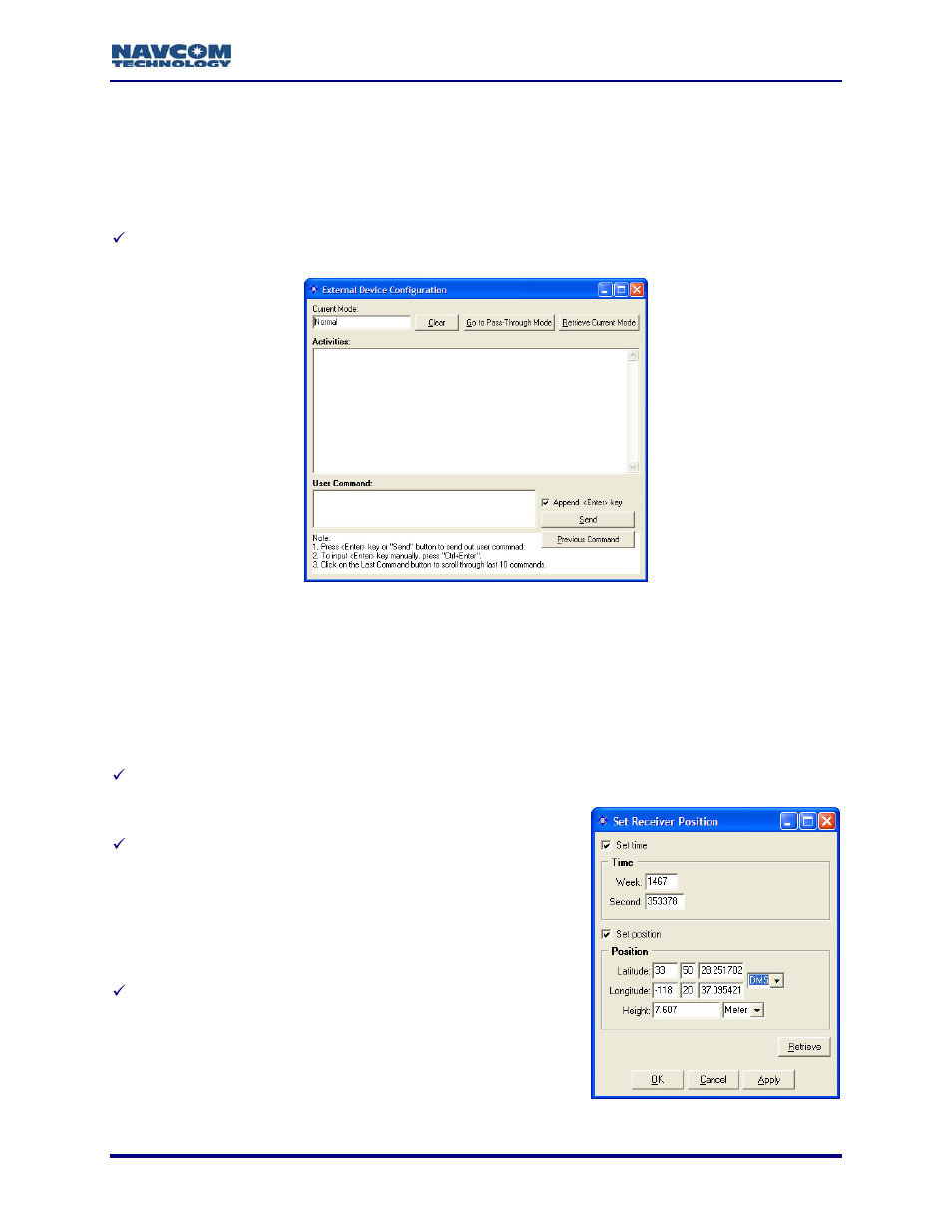 Initial position, Figure 132: external device configuration window, Figure 133: initial position | NavCom StarUtil Rev.G User Manual | Page 129 / 134