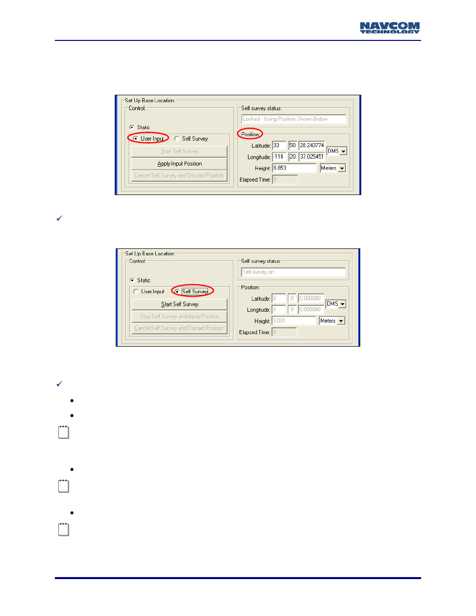 Set up base location, Figure 14: base location – user input, Figure 15: base location –self survey | NavCom StarUtil Rev.G User Manual | Page 30 / 134