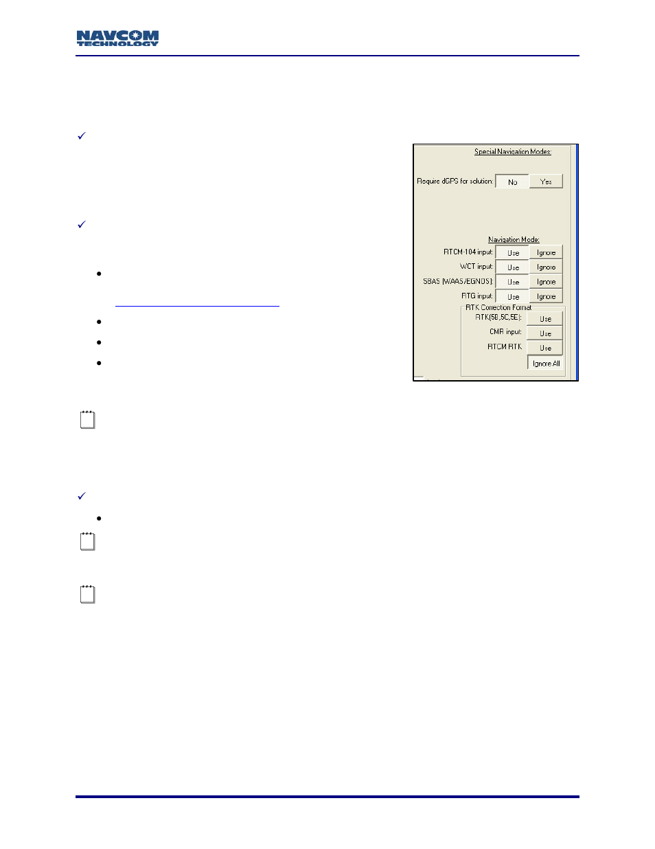 Special navigation modes, Navigation mode, Rtk correction format | Figure 24: navigation modes | NavCom StarUtil Rev.G User Manual | Page 37 / 134