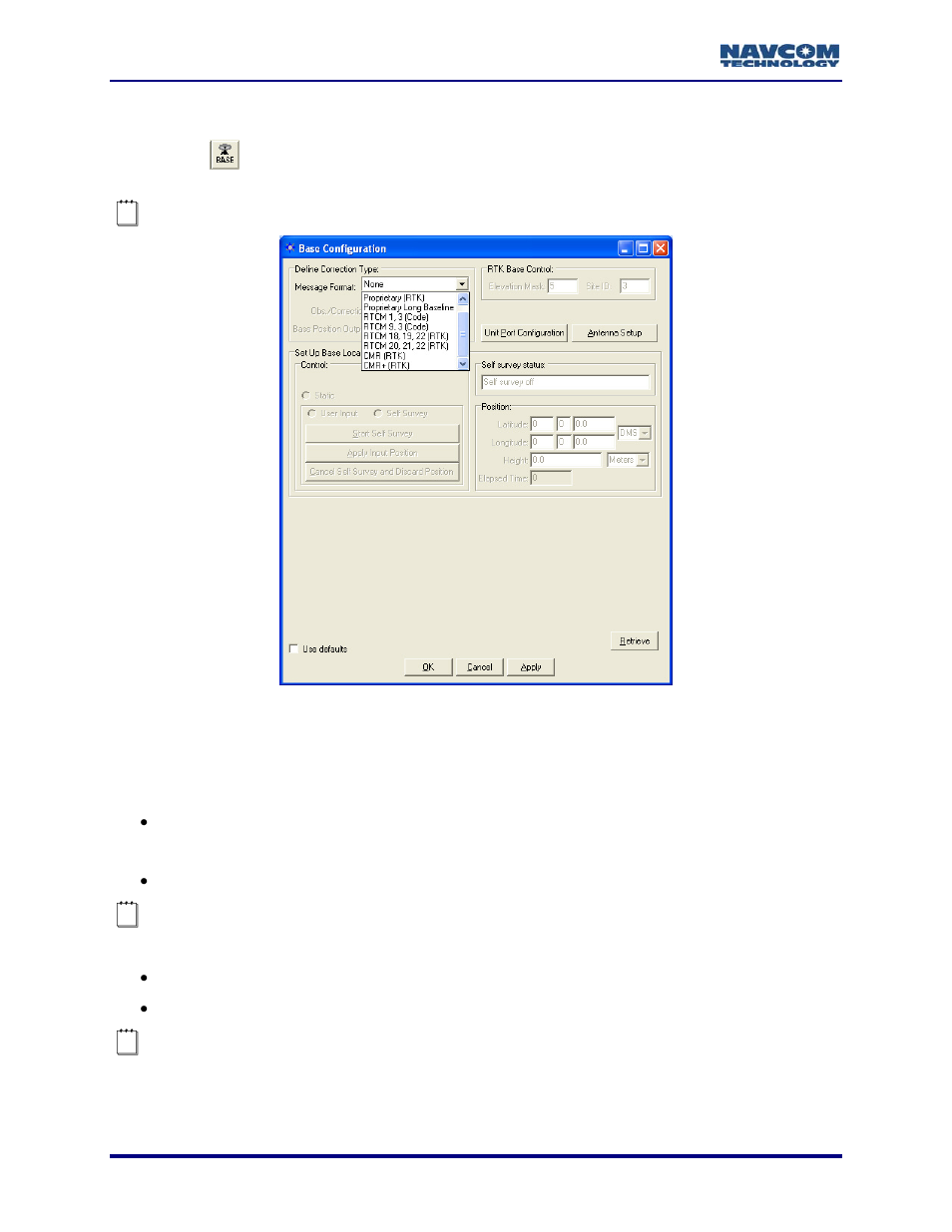 Base configuration, Define correction type, Figure 32: base configuration window | NavCom StarUtil Rev.G User Manual | Page 44 / 134