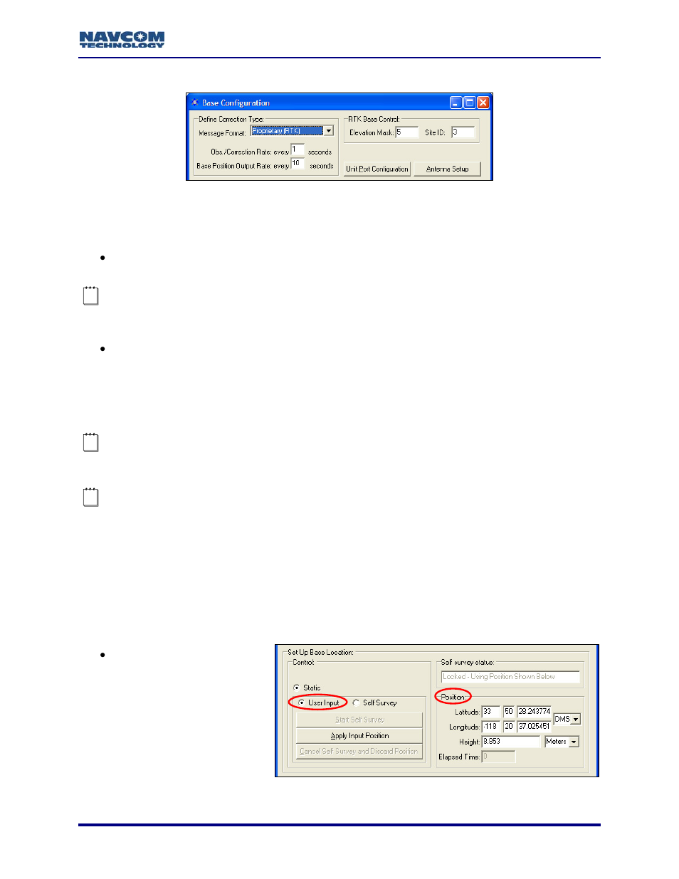 Set up base location, Figure 33: rtk base control, Figure 34: base location – user input | NavCom StarUtil Rev.G User Manual | Page 45 / 134