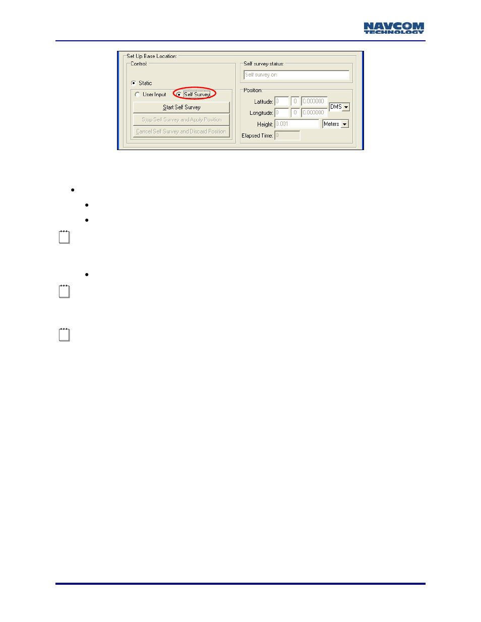 Figure 35: base location –self survey | NavCom StarUtil Rev.G User Manual | Page 46 / 134