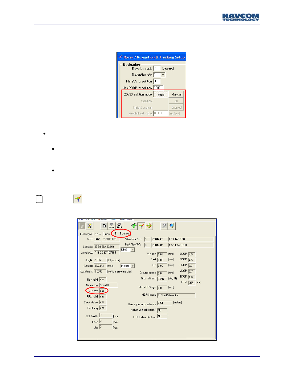 Figure 43: 2d/3d solution mode, Figure 44: b1 – solution, 3d nav field | NavCom StarUtil Rev.G User Manual | Page 52 / 134