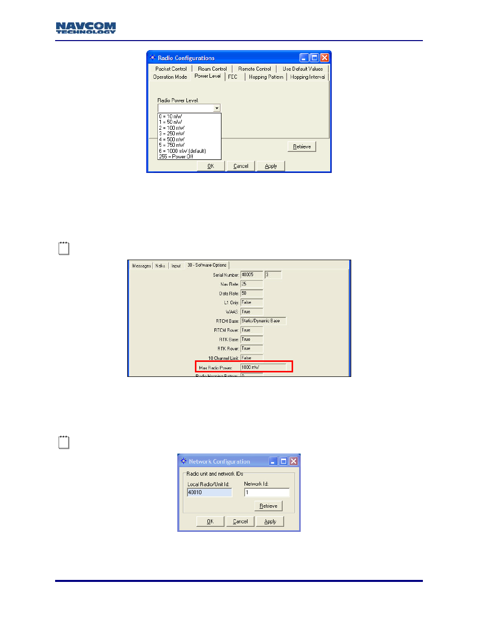 Figure 68: radio configuration – power level, Figure 69: 30 – software options – max radio power, Figure 70: network id | Figure 70) | NavCom StarUtil Rev.G User Manual | Page 71 / 134