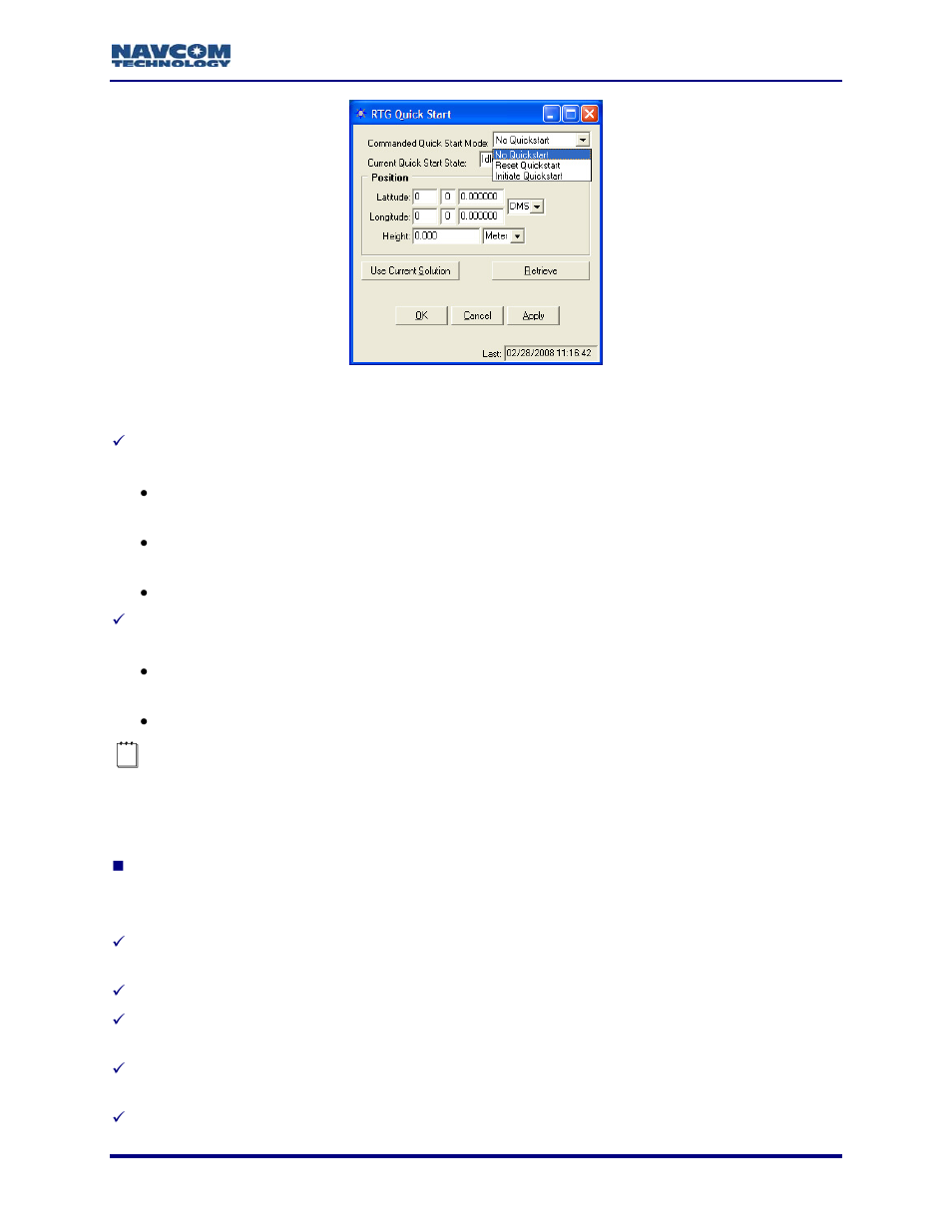 Figure 74: rtg quick start window | NavCom StarUtil Rev.G User Manual | Page 77 / 134