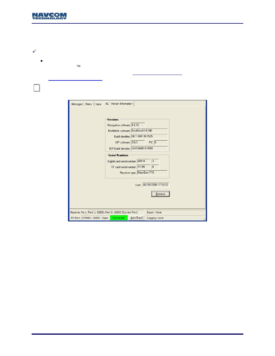 Ae – version information, Figure 78: ae – version information | NavCom StarUtil Rev.G User Manual | Page 83 / 134