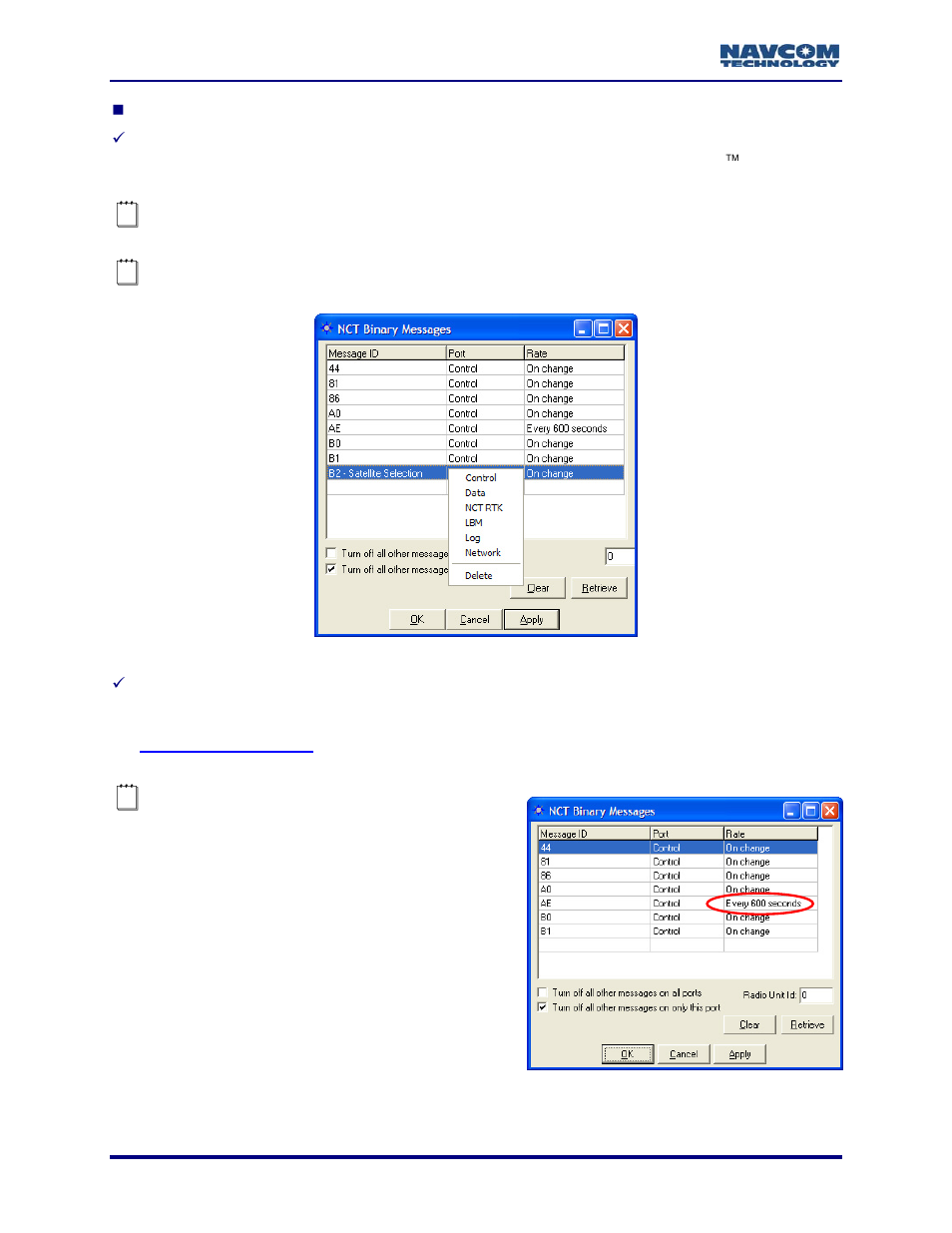 Figure 88: nct binary messages port menu, Figure 89: example of a specific period | NavCom StarUtil Rev.G User Manual | Page 94 / 134