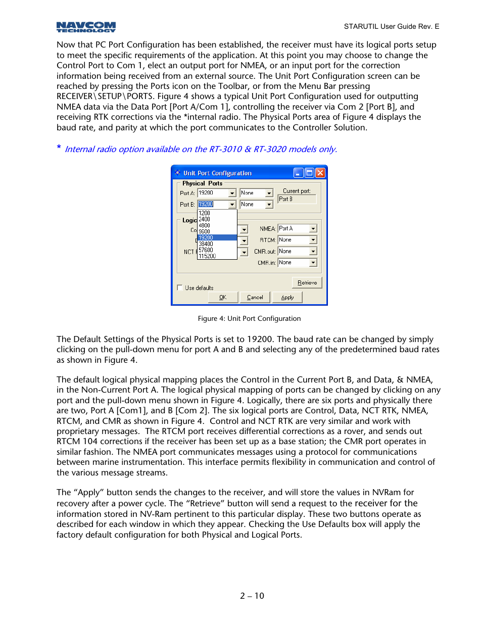 Figure 4: unit port configuration | NavCom StarUtil Rev.E User Manual | Page 11 / 58
