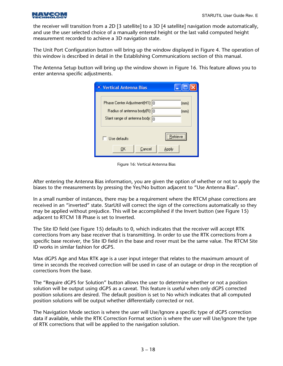 Figure 16: vertical antenna bias | NavCom StarUtil Rev.E User Manual | Page 19 / 58