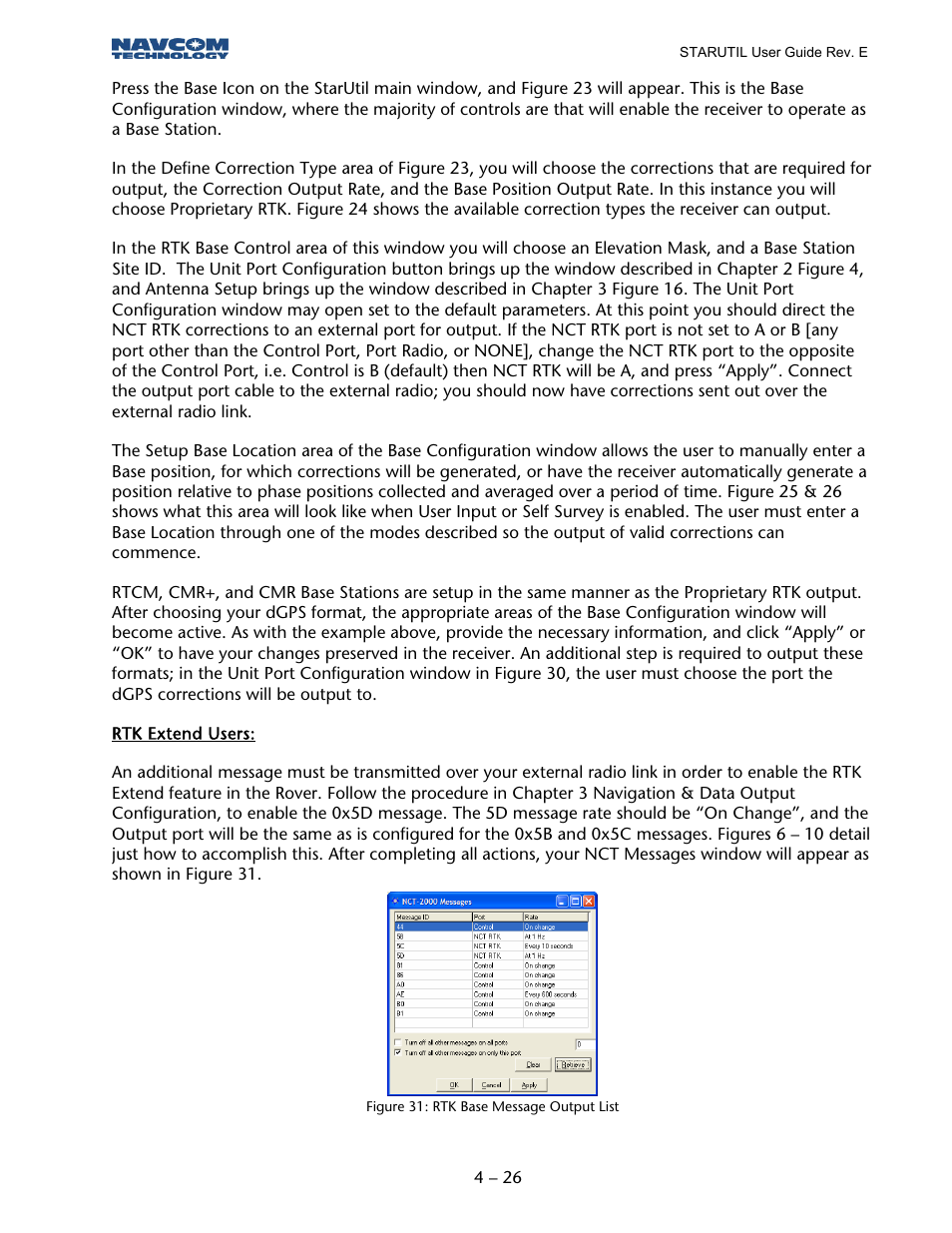 Figure 30: rtk base message output list | NavCom StarUtil Rev.E User Manual | Page 29 / 58