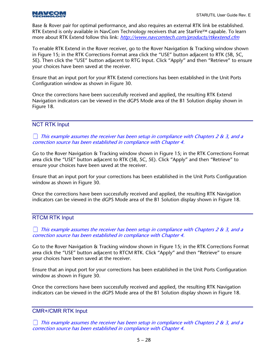 Nct rtk input, Rtcm rtk input, Cmr+/cmr rtk input | NavCom StarUtil Rev.E User Manual | Page 31 / 58