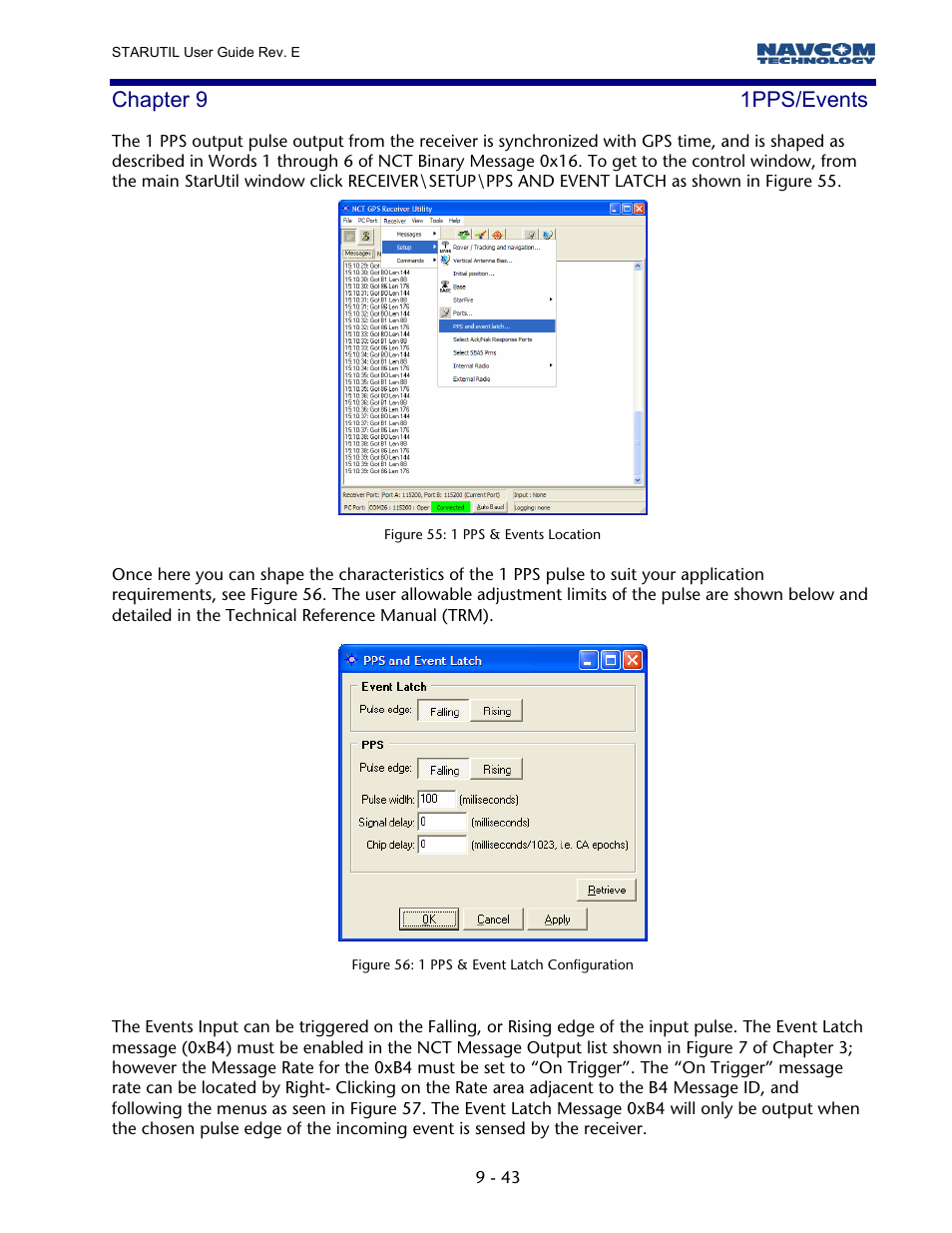 Chapter 9 1pps/events, Figure 54: 1 pps & events location, Figure 55: 1 pps & event latch configuration | NavCom StarUtil Rev.E User Manual | Page 46 / 58