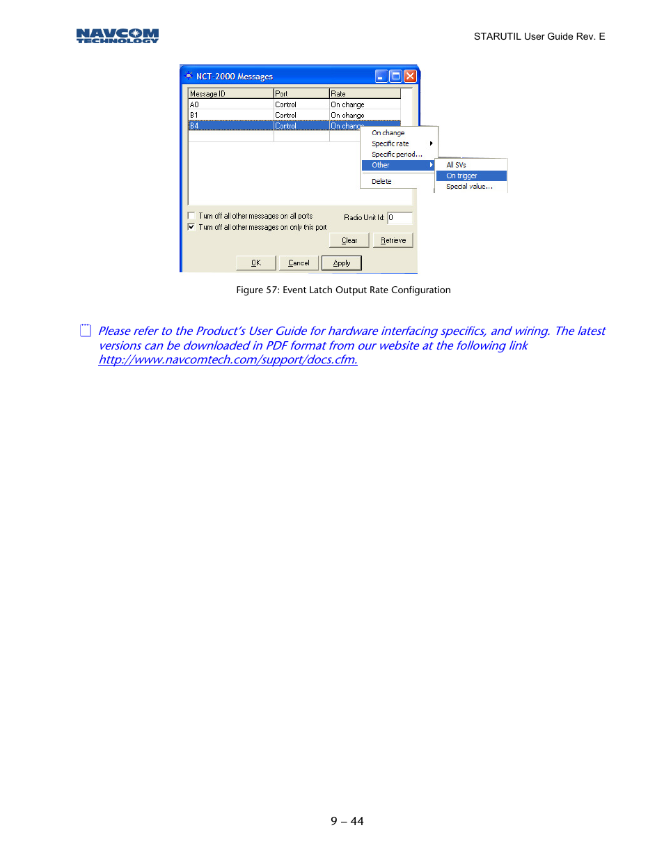 Figure 56: event latch output rate configuration | NavCom StarUtil Rev.E User Manual | Page 47 / 58