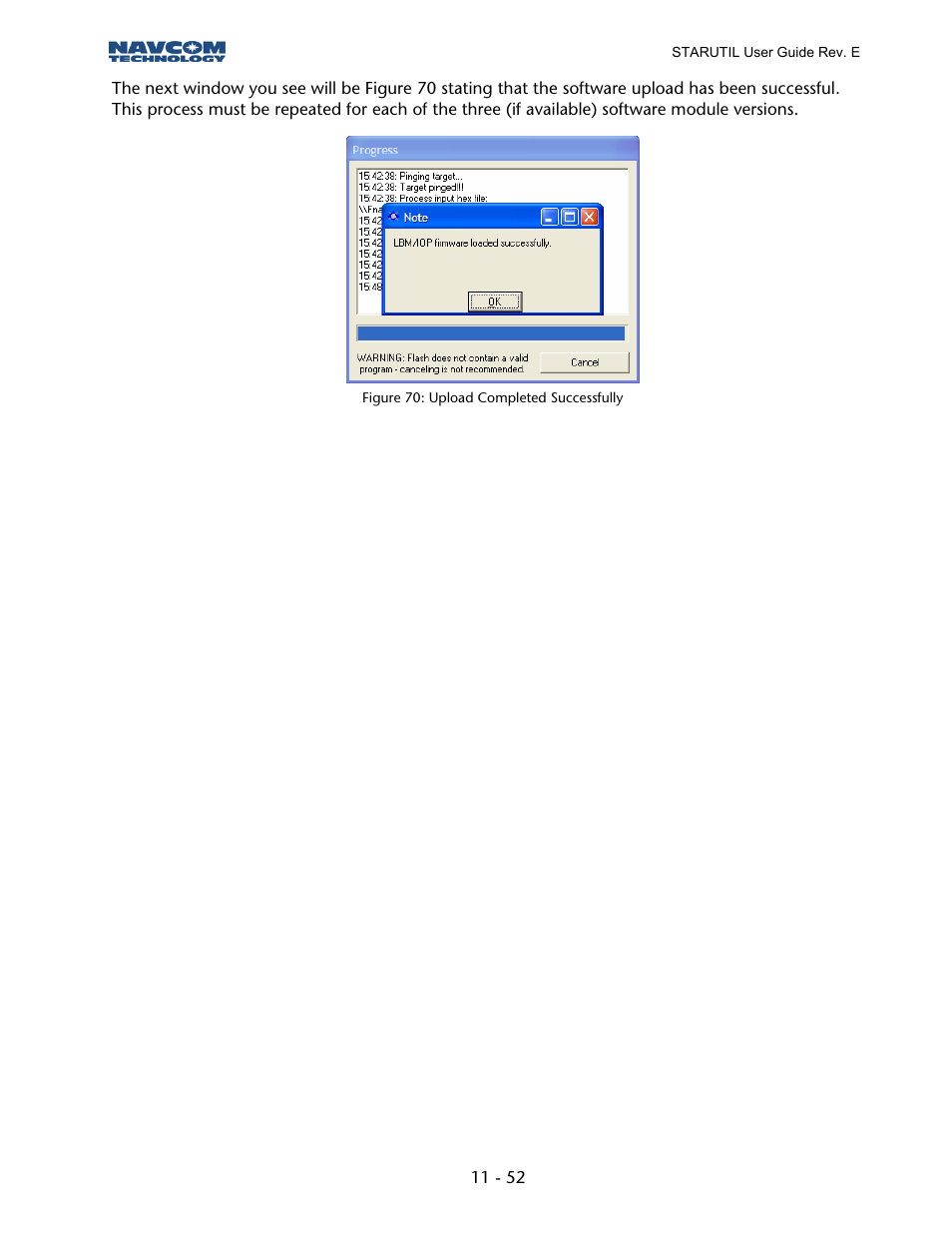 Figure 69: upload completed successfully | NavCom StarUtil Rev.E User Manual | Page 55 / 58