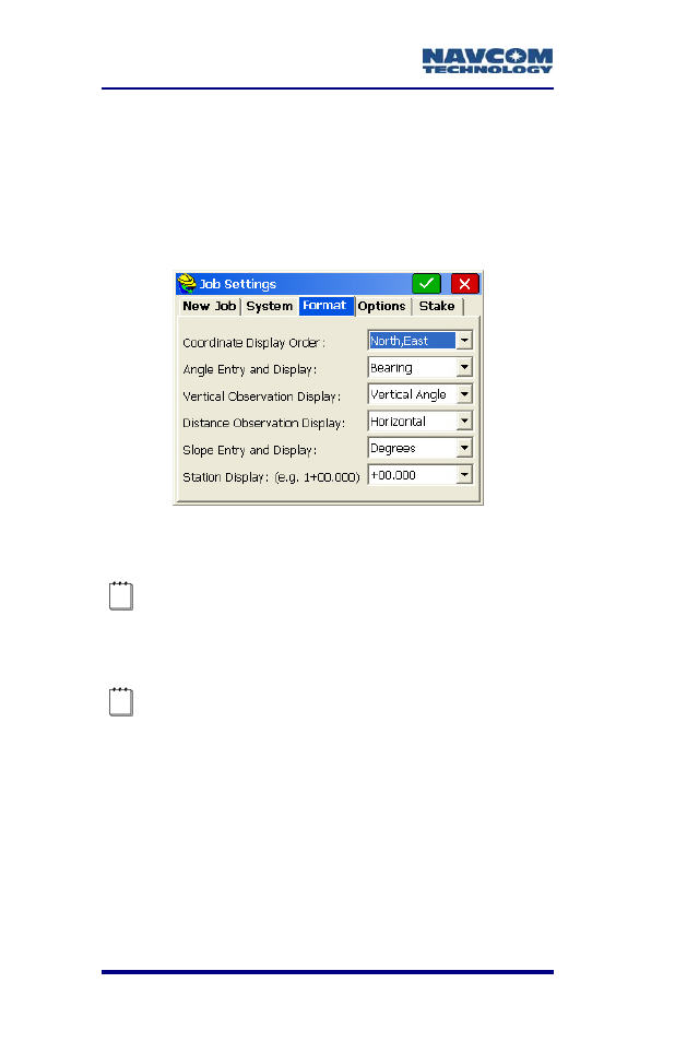 Figure 59: job settings submenu – format tab | NavCom SF-2040 Rev.C User Manual | Page 100 / 178