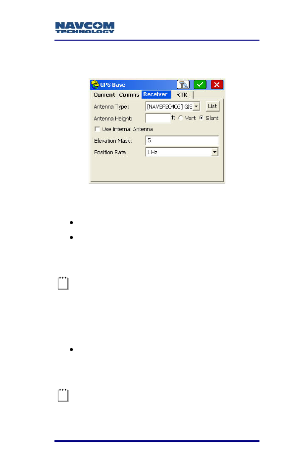 Figure 65: gps base submenu – receiver tab | NavCom SF-2040 Rev.C User Manual | Page 105 / 178