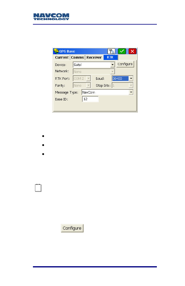 Figure 67: gps base submenu – rtk tab | NavCom SF-2040 Rev.C User Manual | Page 107 / 178
