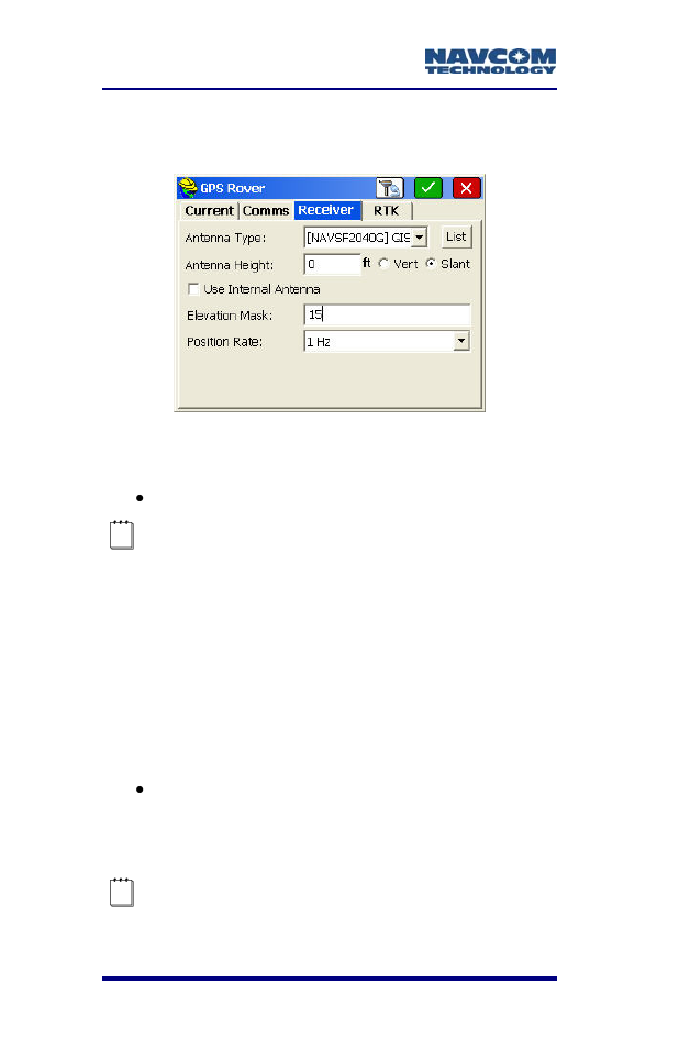 Figure 75: gps rover submenu – receiver tab . 110 | NavCom SF-2040 Rev.C User Manual | Page 114 / 178