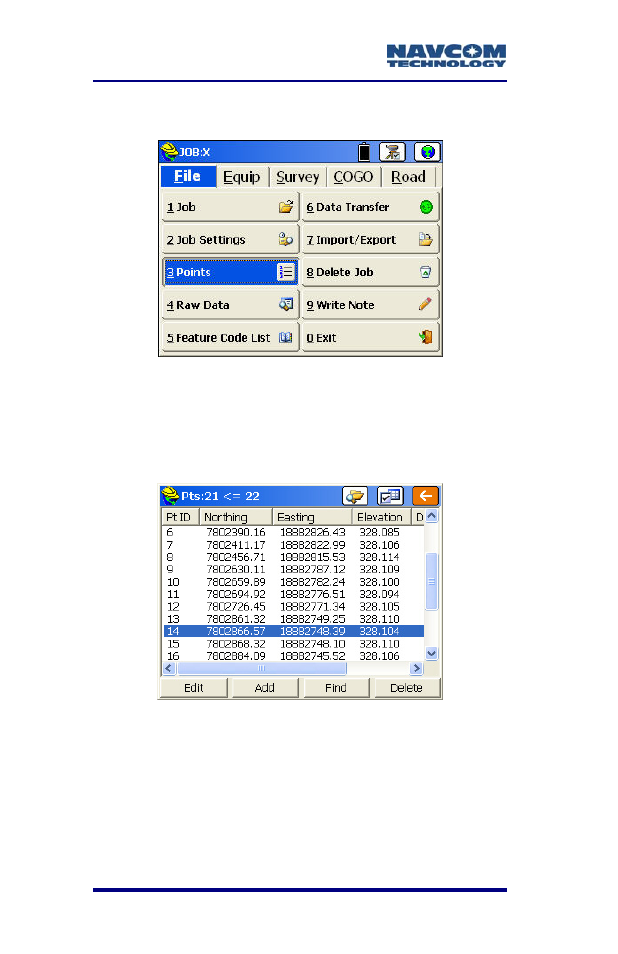 Points, Figure 100: file menu – points, Figure 101: points submenu | NavCom SF-2040 Rev.C User Manual | Page 136 / 178