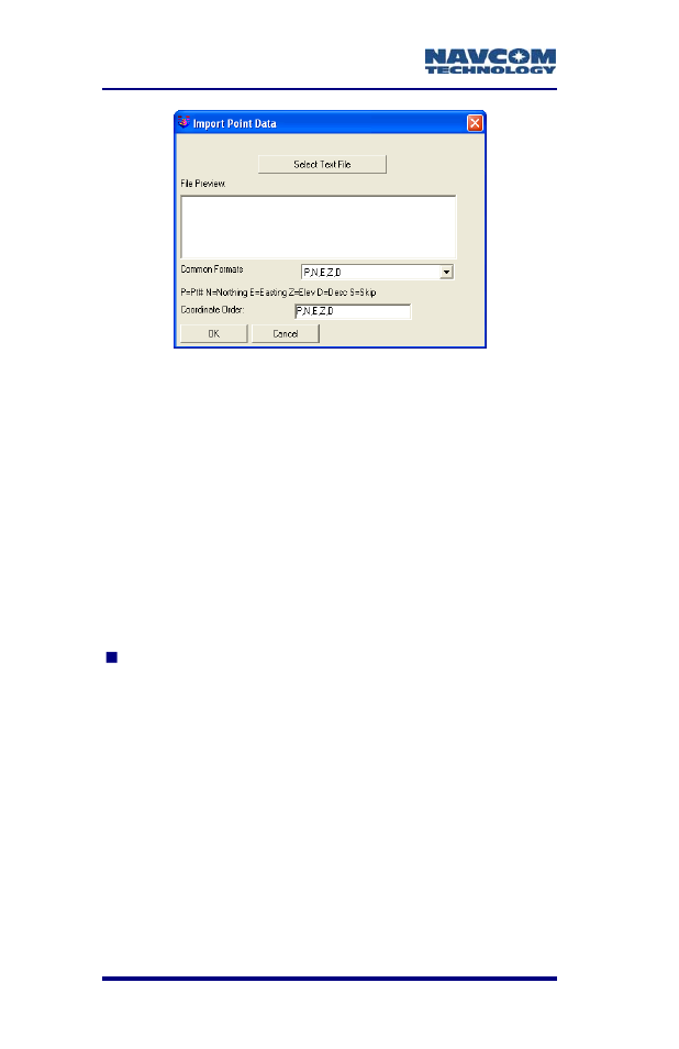 Figure 104: import point data window | NavCom SF-2040 Rev.C User Manual | Page 142 / 178