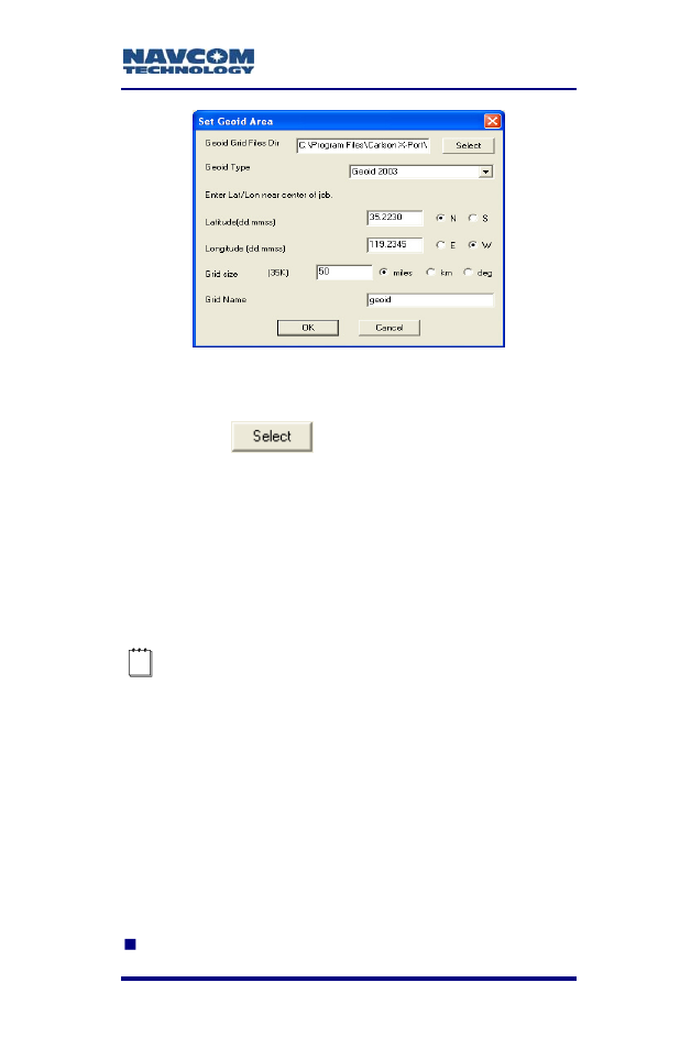 Figure 106: set geoid area window | NavCom SF-2040 Rev.C User Manual | Page 145 / 178