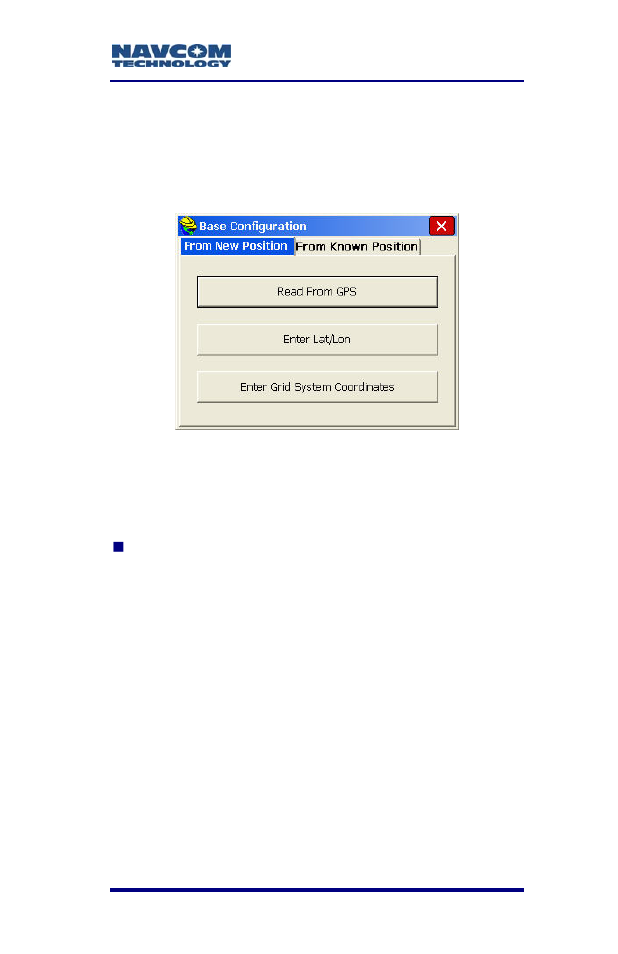 B additional base position options, From new position tab, Additional base position options | Figure 114: base configuration window, Additional base position optio | NavCom SF-2040 Rev.C User Manual | Page 167 / 178