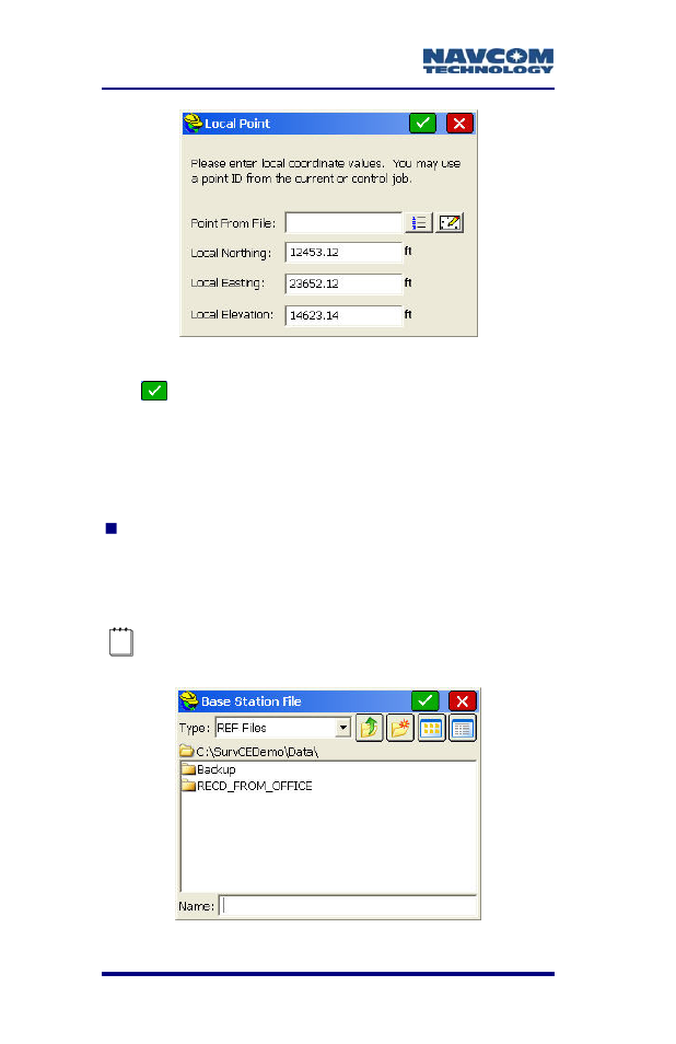 Figure 119: local point window, Figure 120: base station file window | NavCom SF-2040 Rev.C User Manual | Page 170 / 178