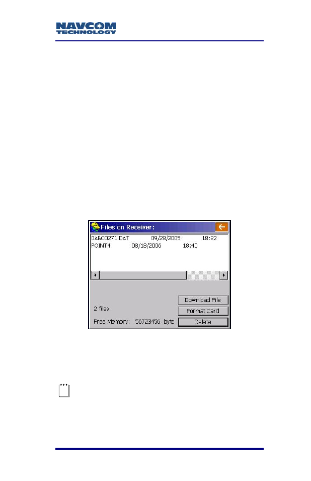 Download static data file, Figure 126: files on receiver window | NavCom SF-2040 Rev.C User Manual | Page 177 / 178