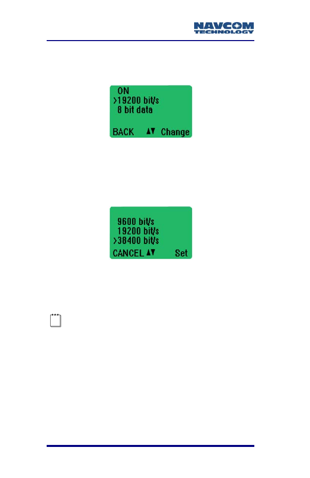 Figure 29: baud rate setting, Figure 30: baud rate setting change | NavCom SF-2040 Rev.C User Manual | Page 74 / 178