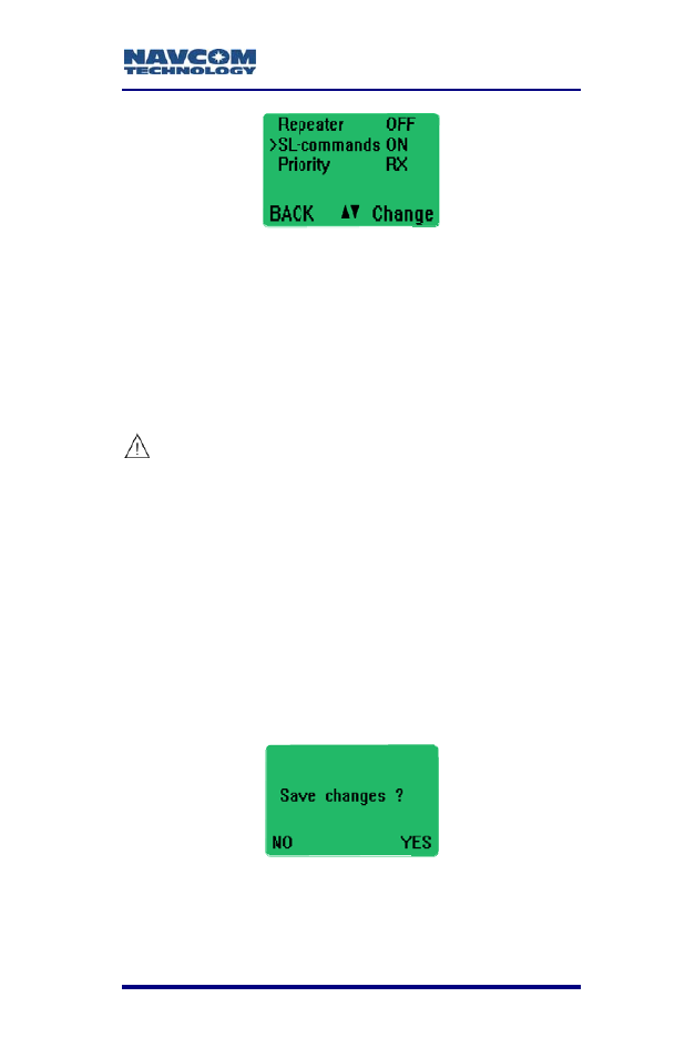 Figure 33: sl-commands and priority, Figure 34: save changes | NavCom SF-2040 Rev.C User Manual | Page 77 / 178