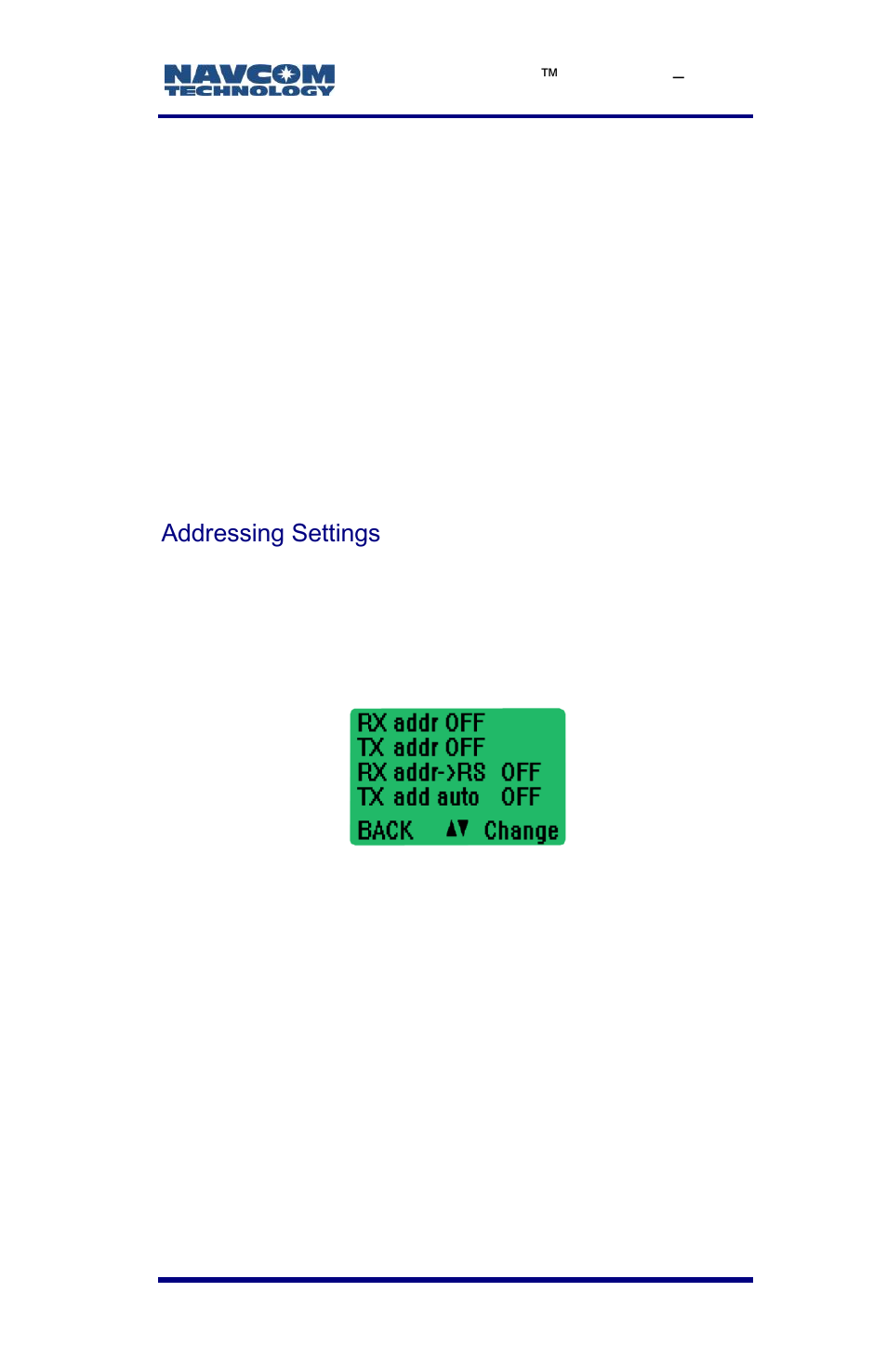 Addressing settings, Figure 74: network address | NavCom LAND-PAK Rev.E User Manual | Page 117 / 156