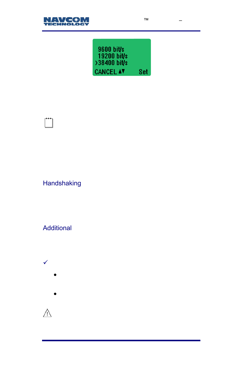 Handshaking, Additional, Figure 77: baud rate setting change | NavCom LAND-PAK Rev.E User Manual | Page 119 / 156
