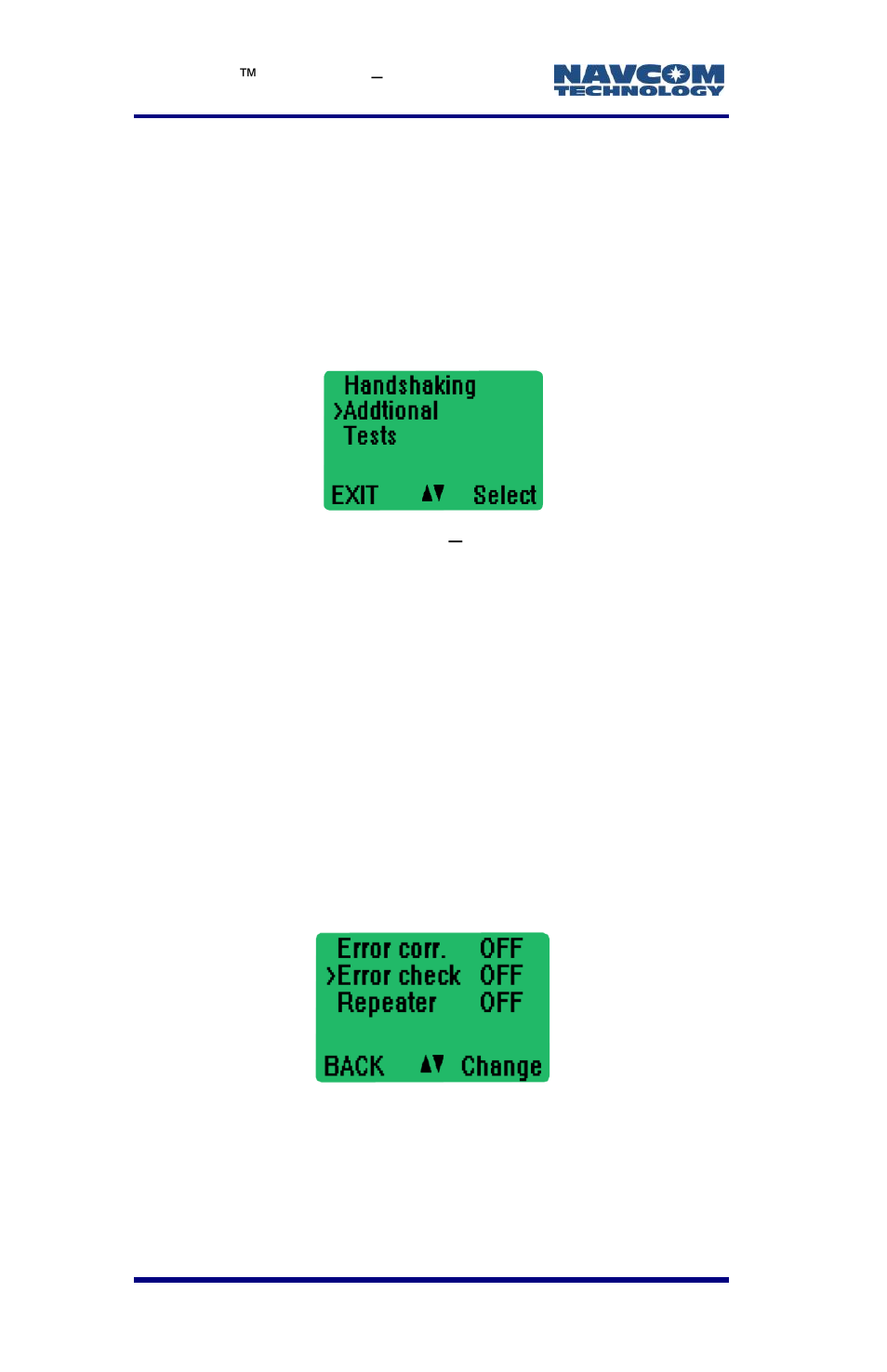 Figure 78: main menu, Additional setting, Figure 79: error correction and error checking | NavCom LAND-PAK Rev.E User Manual | Page 120 / 156