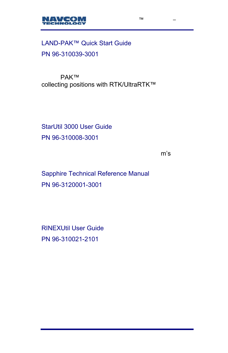 Land, Pak™ quick start guide pn 96-310039-3001 | NavCom LAND-PAK Rev.E User Manual | Page 17 / 156