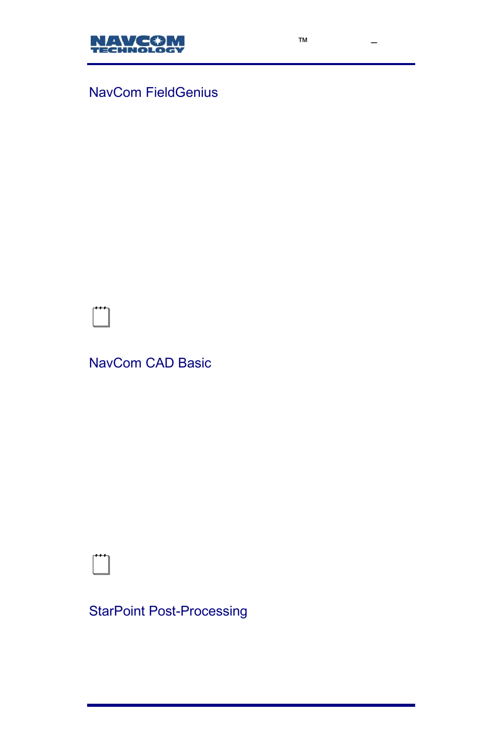 Navcom fieldgenius, Navcom cad basic, Starpoint post-processing | NavCom LAND-PAK Rev.E User Manual | Page 37 / 156
