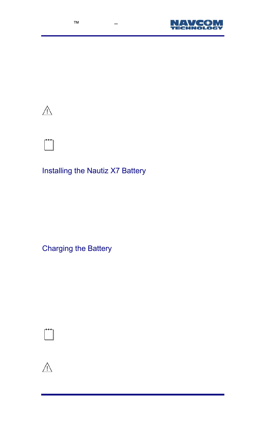 Installing the nautiz x7 battery, Charging the battery | NavCom LAND-PAK Rev.E User Manual | Page 50 / 156