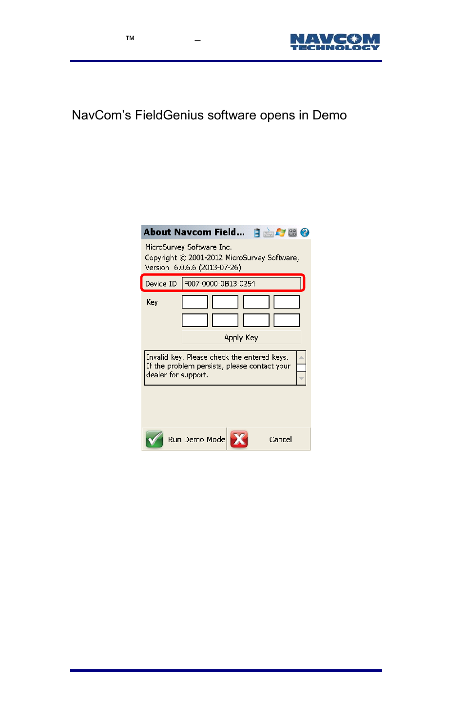 Registration, Figure 34: fieldgenius registration screen | NavCom LAND-PAK Rev.E User Manual | Page 72 / 156
