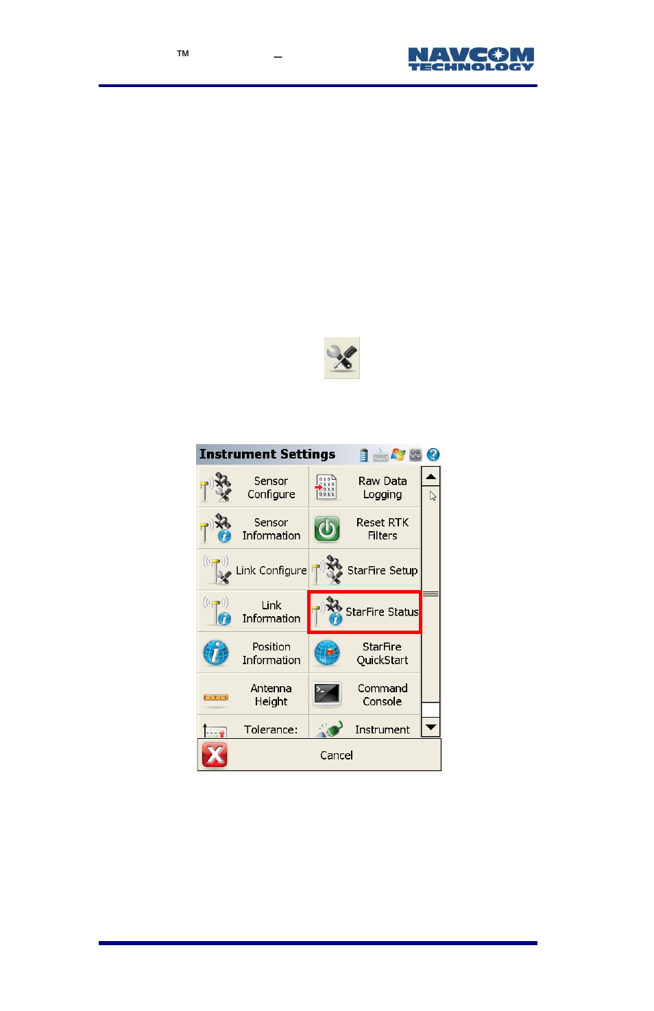 View starfire status, Figure 45: instrument settings/starfire status | NavCom LAND-PAK Rev.E User Manual | Page 82 / 156