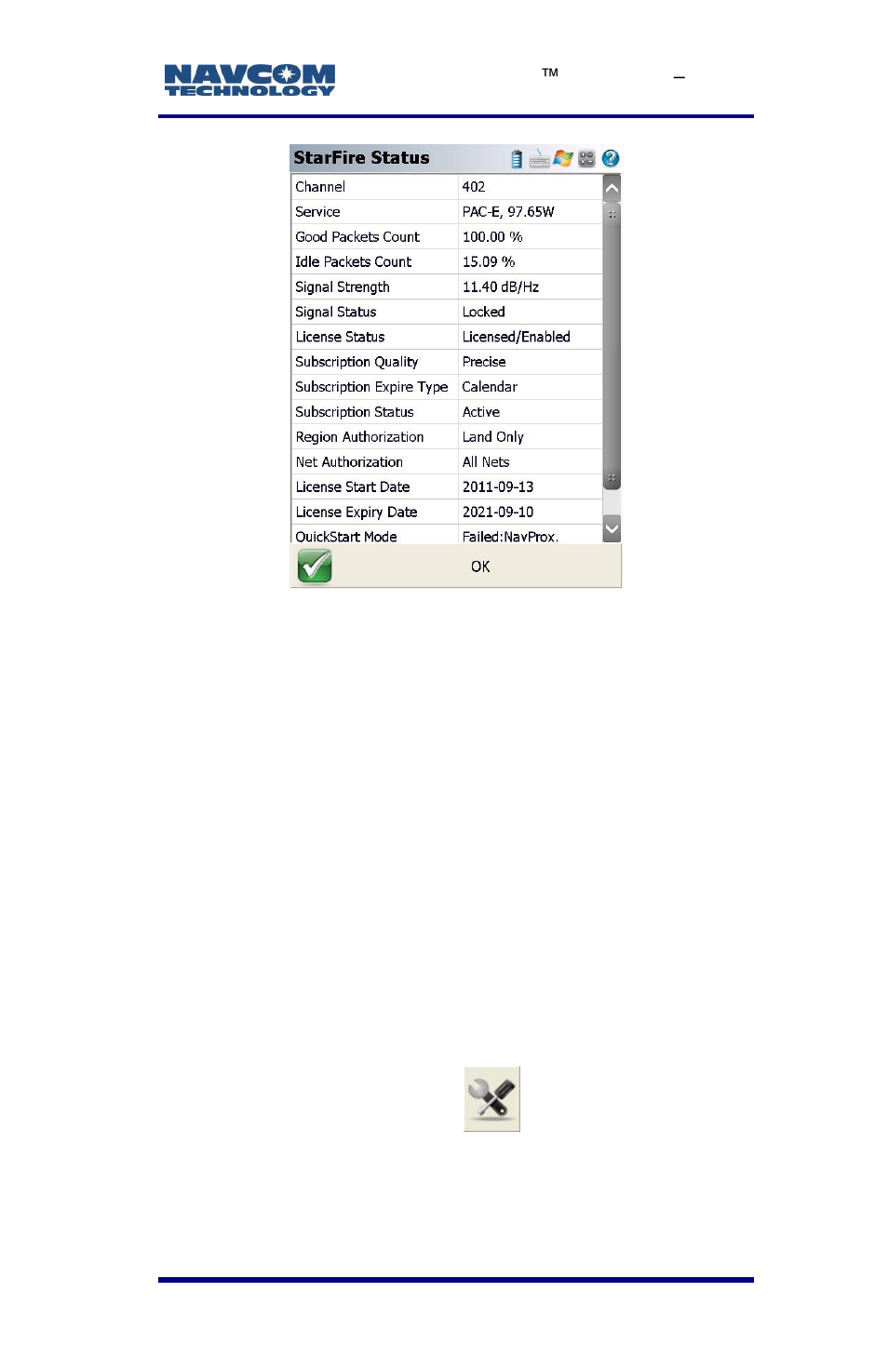 Choose an alternate starfire satellite, Figure 46: starfire status, O figure 46) | NavCom LAND-PAK Rev.E User Manual | Page 83 / 156