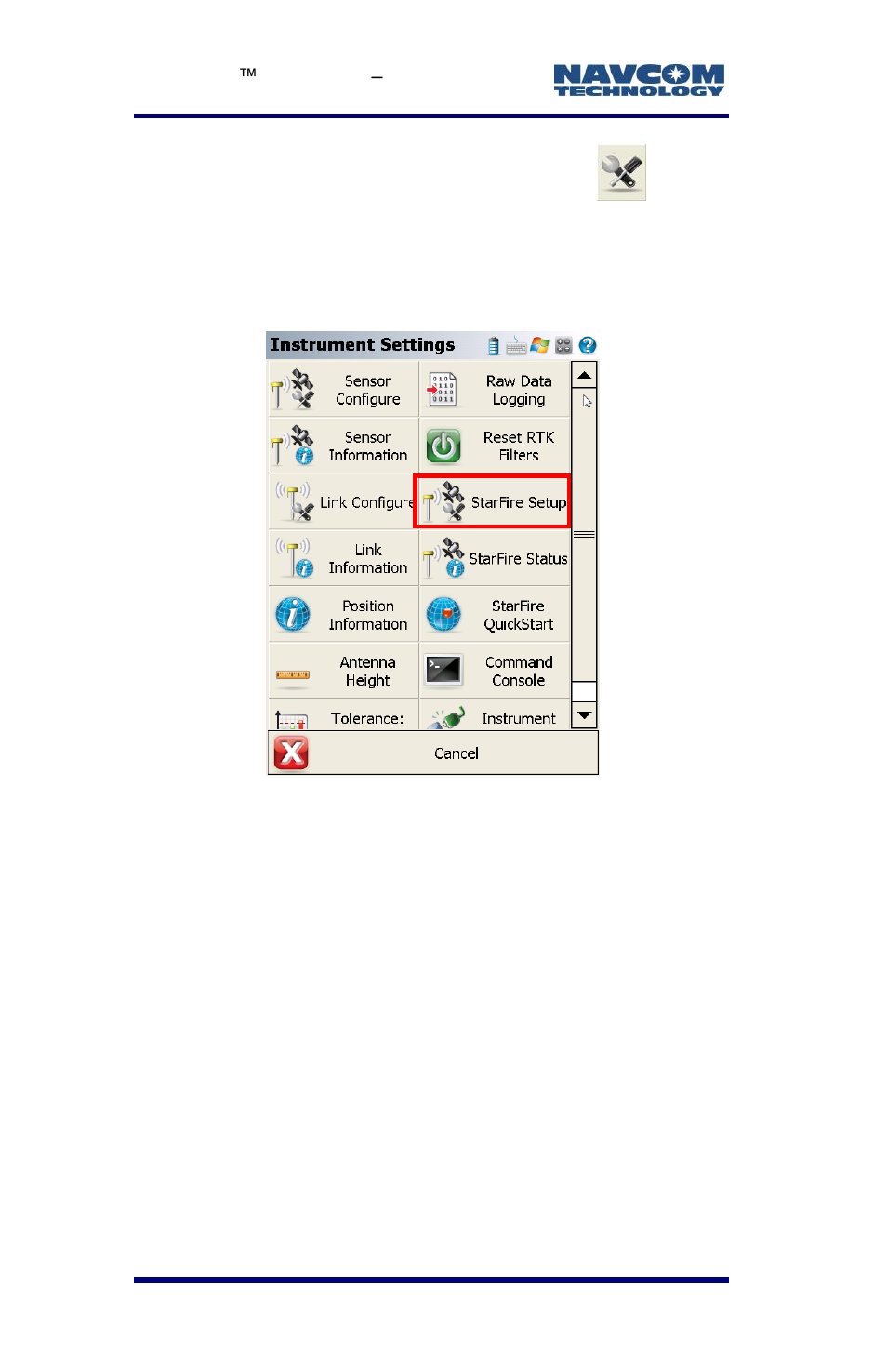 Figure 49: instrument settings/starfire setup | NavCom LAND-PAK Rev.E User Manual | Page 86 / 156