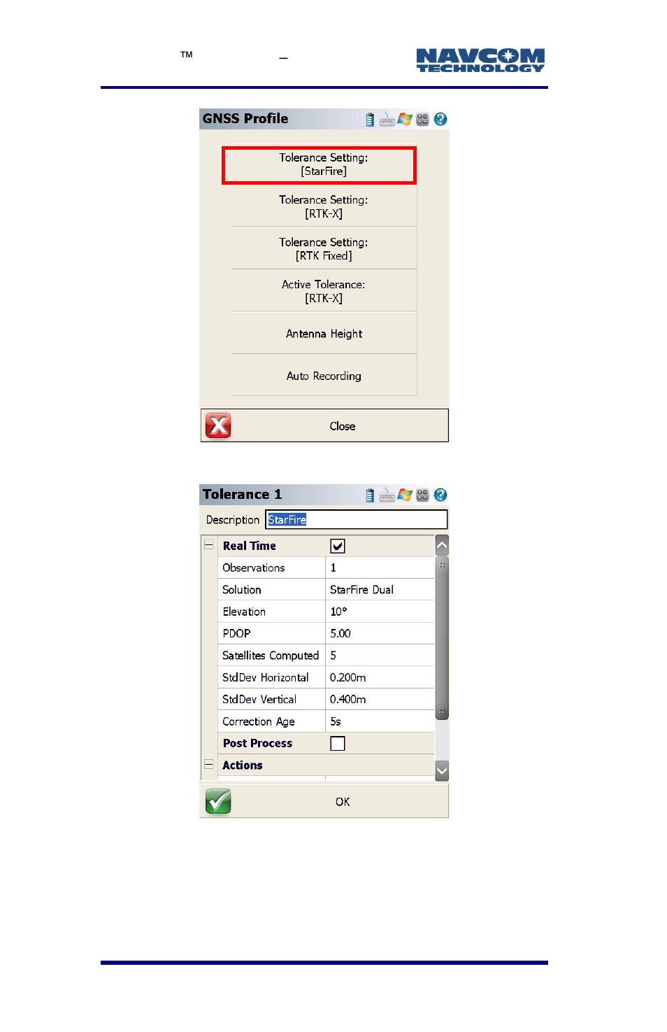 Figure 55: tolerance 1/starfire | NavCom LAND-PAK Rev.E User Manual | Page 96 / 156