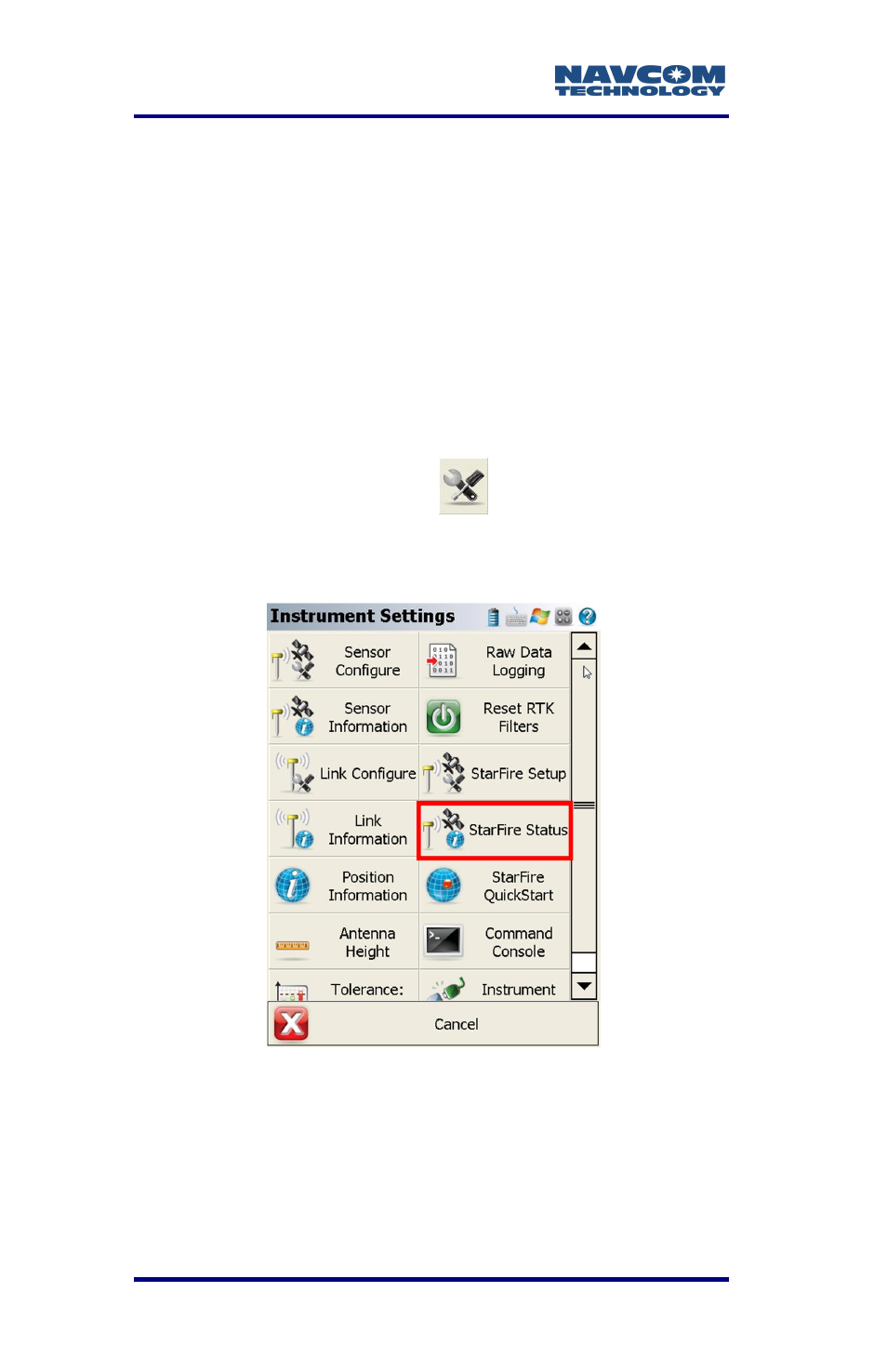View starfire status, Figure 44: instrument settings/starfire status | NavCom LAND-PAK Rev.F User Manual | Page 84 / 159