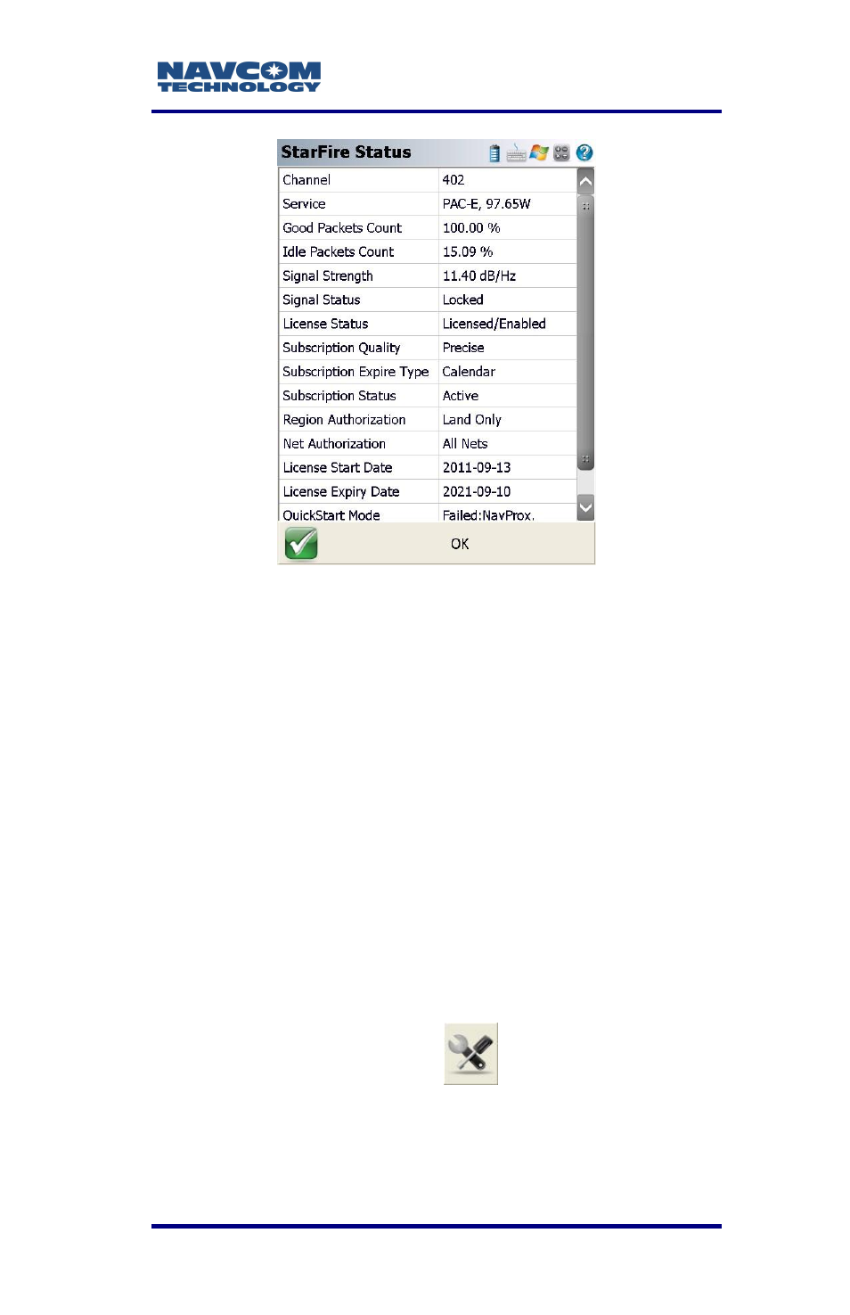 Choose an alternate starfire satellite, Figure 45: starfire status, O figure 45) | NavCom LAND-PAK Rev.F User Manual | Page 85 / 159