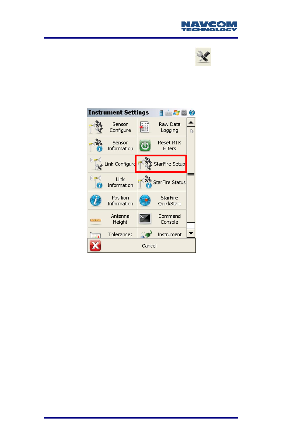 Figure 48: instrument settings/starfire setup | NavCom LAND-PAK Rev.F User Manual | Page 88 / 159