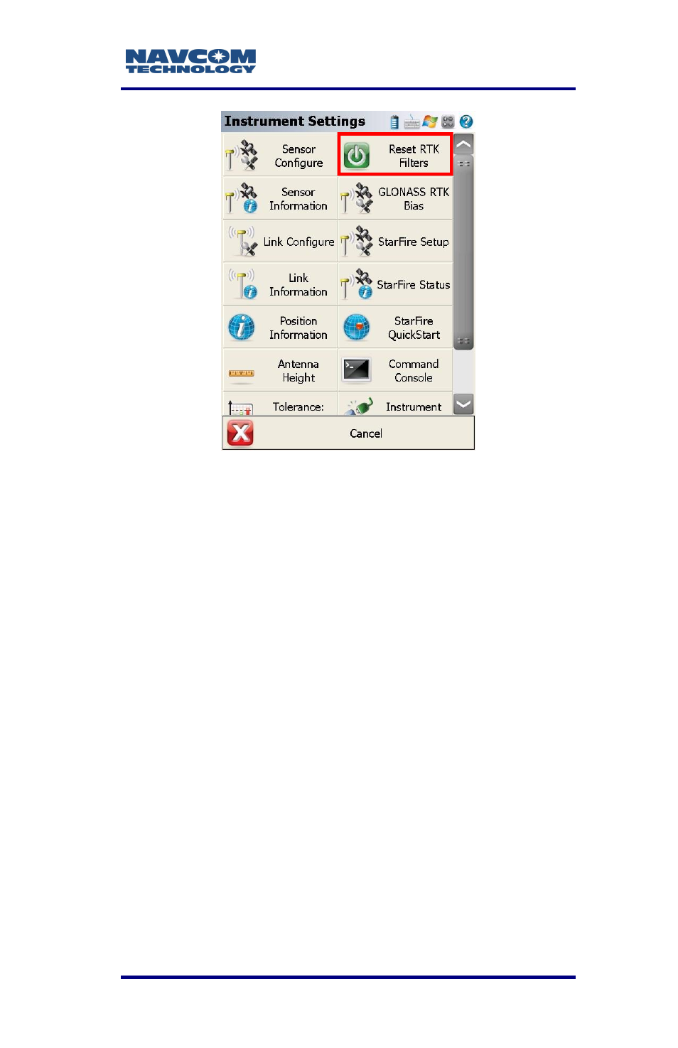 Figure 52: instrument settings/reset rtk filters, Figure 52) | NavCom LAND-PAK Rev.F User Manual | Page 93 / 159