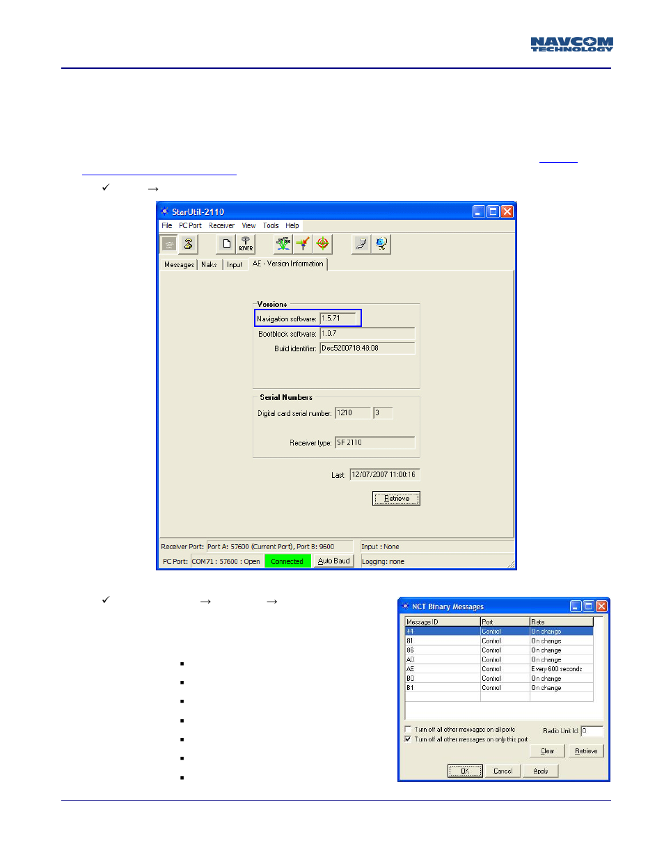 V1.5.71 or 2.2.8 | NavCom StarFire Satellite Change Rev.G User Manual | Page 14 / 24